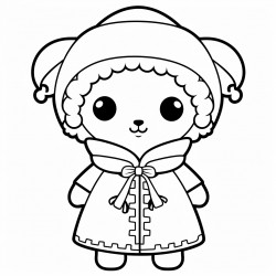 sweet kawaii lamb with a wooly coat and a bell around its neck