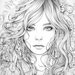 girl portrait adult coloring page