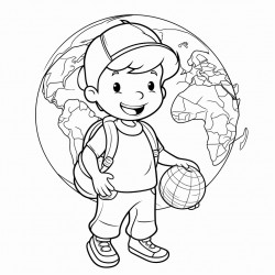 little boy traveling around the globe