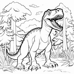 dinosaurio t rex comiendo en un bosque