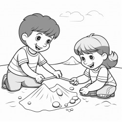 kids on the beach play with sand molds