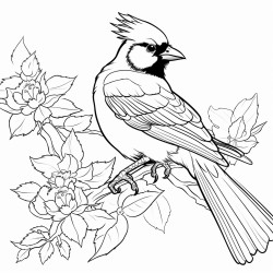 black and white coloring page blue jay on a shrub
