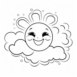 smiling sun and fluffy clouds