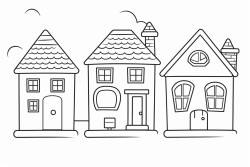 3 simple houses on a street