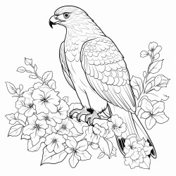 hawk with flowers and butterflys