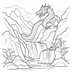 mountains with waterfall with dragon