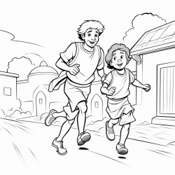 bible coloring page of the prodigal son running home to the father make them with short hair
