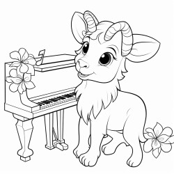 cute goat playing piano