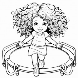 big curly hair girl jumping on trampoline
