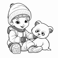 kid and a panda playing