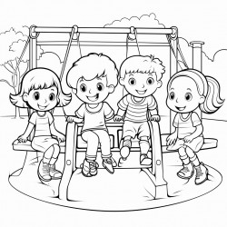 a group of kindergarten students are playing on the seesaw swings slides etc in the school playground