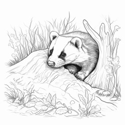 a badger poking its head out of its burrow