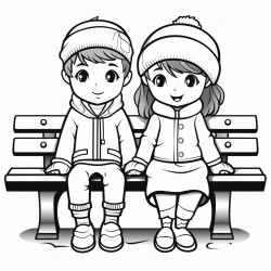 a couple sitting on a bench coloring page