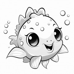 cute baby pufferfish with a happy expression and tiny fins