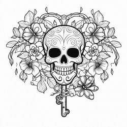 skelton keys with a victorian detailed floral and heart and butterfly  backround