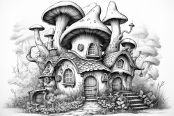 beautiful fairy on a mushroom house in the forest