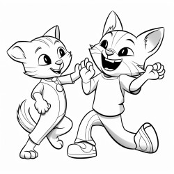 un gato bailando con un perro en 3d