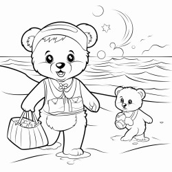 playful theme cartoon teddy at beach