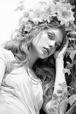 un hada en un bosque encantado sentada encima de un trono de flores