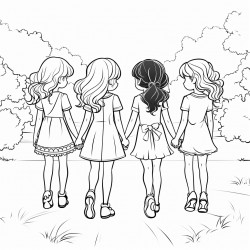 4 girls walking back holding hands