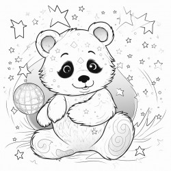 panda playing with a starry ball