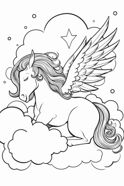 a winged unicorn sleeping in heaven