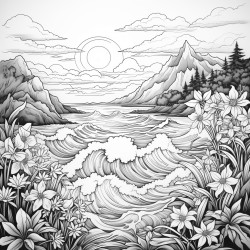 sunrise over ocean and mountains