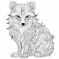 an arctic fox with intricate patterns inside its body no shading or colouring with thick lines