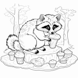 raccoon on a mushroom eating breakfast