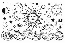 soothing celestial elements like suns moons and stars to evoke feelings of peace purpose and clarity