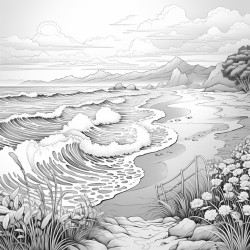 sunrise over ocean and mountains