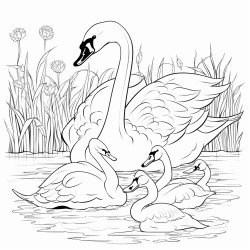 family cubs of swans