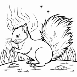 a squirrel with fiery fur emitting solar flares