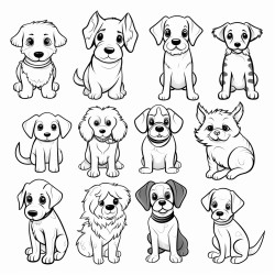 draw 30 images of dogs each featuring a different breed or pose