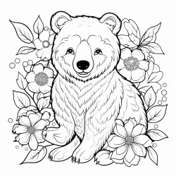 black bear with pattern inside with flowers