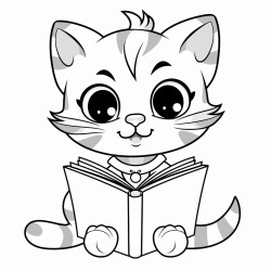 nonoline kitty cat reading a book bold lines