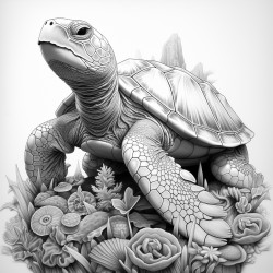 a turtle but with a bunch of designs on his shell