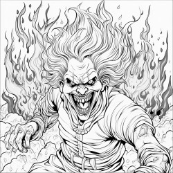 a scary clown spitting fire