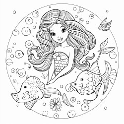 a mermaid swimming through a galaxy filled with colorful fish and sea creatures
