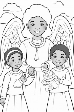 create an african american angel with a group of children