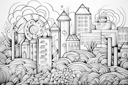 an image showing a growing economy with some positive and negative impacts of growth