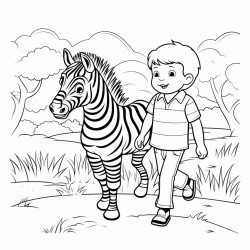 a boy walk on zebra