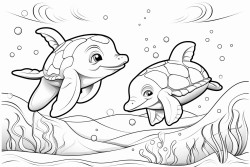 dolphin and turtle plays together
