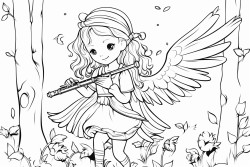 fantasy cute little male forest fairy that plays a flute to gather birds