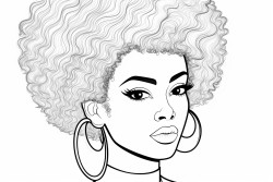 a simple black  white line art color by number oloring page illustration of an black girl smoling