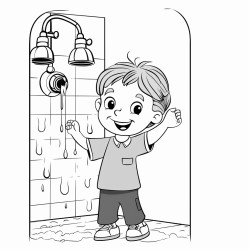 a boy taking shower
