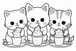 three cats eating ice cream