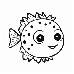 kids coloring page with pufferfish black and white simple line art style minimalist drawing white background style raw