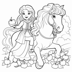 apples basket girl on horse