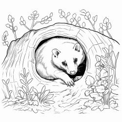 a badger poking its head out of its burrow